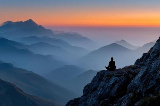 Serene sunset meditation in the mountains at twilight photo