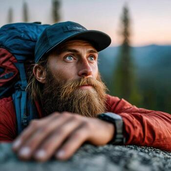 Exploring mountains and nature at sunset while enjoying the outdoors photo