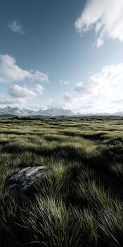 Vast green landscape with rolling hills under a cloudy sky photo