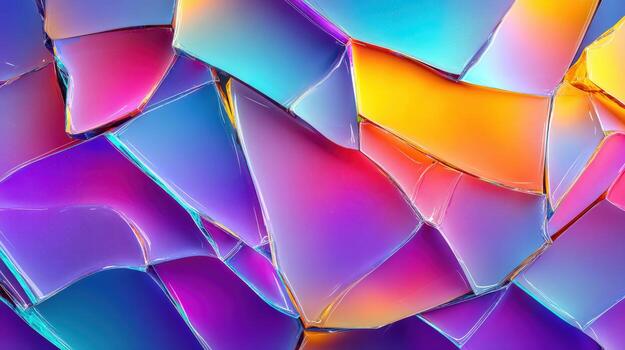 Abstract neon glass shards glowing edges vibrant gradient prism colorful photo