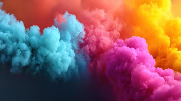 Colorful smoke explosion cloud cyan magenta yellow black abstract gradient soft dreamy vibrant haze mist texture art backdrop background billow photo
