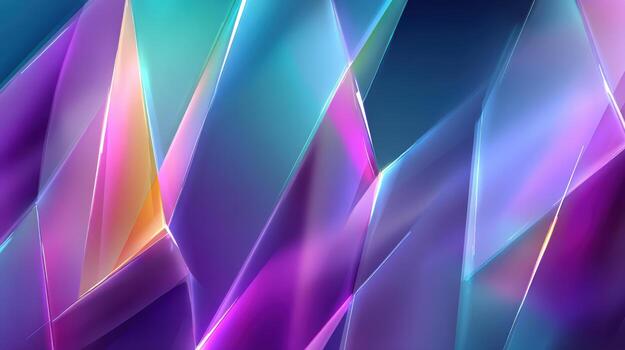 Abstract neon glass shards glowing edges vibrant gradient luminous crystal prism light refraction geometry polygon pastel vivid smooth glossy photo
