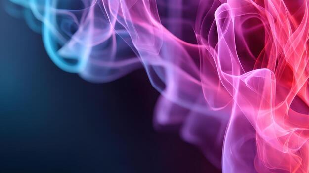 Neon smoke abstract background cyan pink glow, soft swirl wave, dreamy vapor art, gradient haze on dark, modern design, calm mood photo