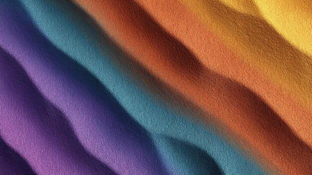 Colorful sand texture waves, abstract gradient pattern with purple, teal, orange, and gold tones, soft ripples create soothing mood photo