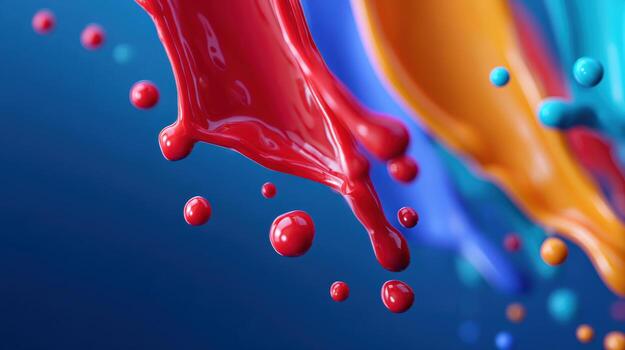 Vivid paint splash liquid motion red blue orange abstract fluid art glossy droplet dynamic wave colorful background modern design photo