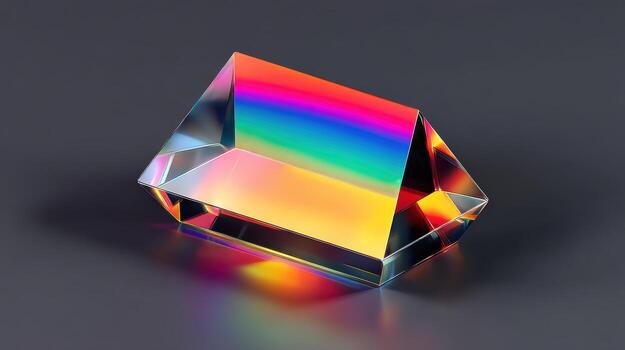 Prism crystal rainbow refraction spectrum glass colorful abstract geometric vivid gently glow on dark surface, modern minimal mood photo