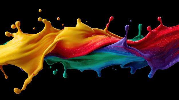 Vibrant color splash paint wave liquid motion abstract art rainbow vivid dynamic macro detail flows with energetic movement and joy photo