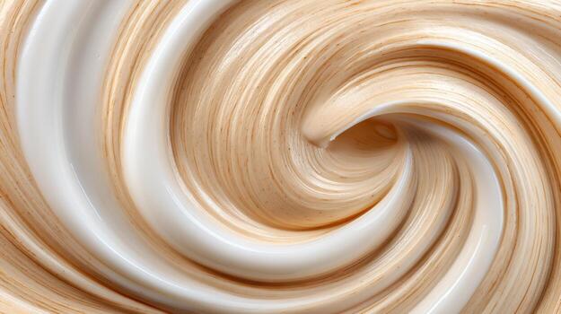 Cream swirl texture close up glossy luminous swirl pattern, smooth ripple movement, abstract wave background, soothing and elegant vibe photo