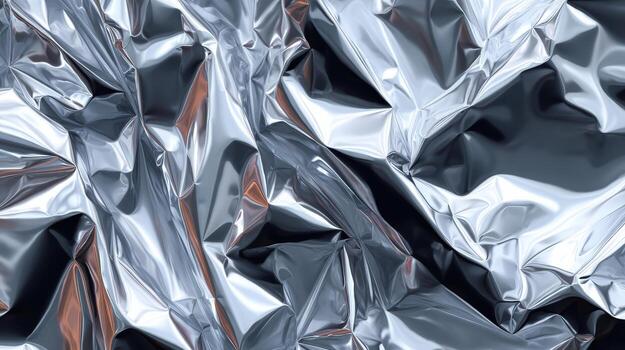 Metallic foil crumpled texture glossy surface reflective abstract pattern silver shine modern minimal mood photo