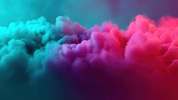 Vibrant neon smoke cloud, cyan magenta gradient, abstract vapor, colorful haze, soft texture, dreamy mood, surreal scene photo