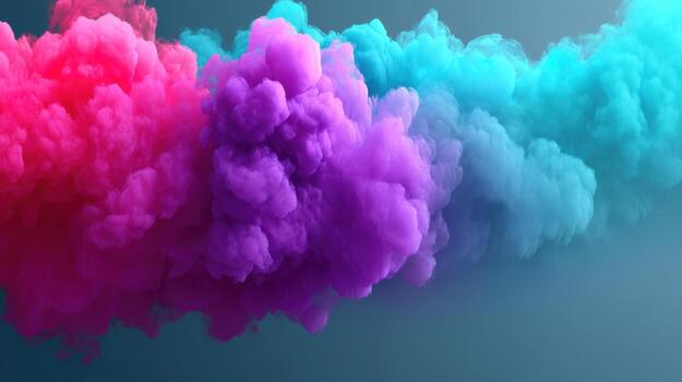 Vibrant cyan magenta purple smoke cloud, abstract vapor plume on blue background, dreamy mood and soft texture, colorful gradient flow photo