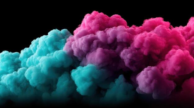 Neon smoke vibrant cyan magenta cloud colorful vapor abstract background gradient fog dark backdrop soft texture neon smoke swirls merge over dark photo