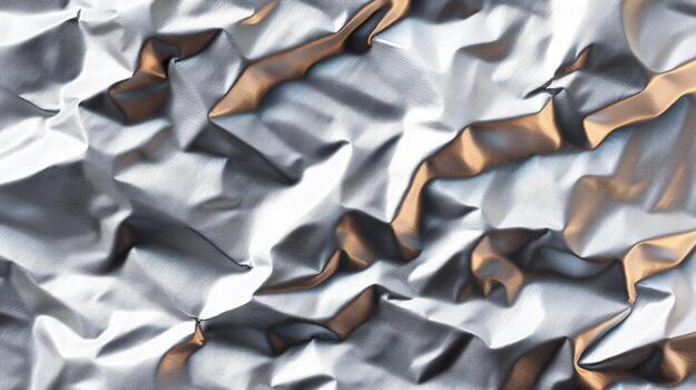 Crumpled metallic foil texture silver gold abstract background reflective wrinkled pattern surface mood serene photo