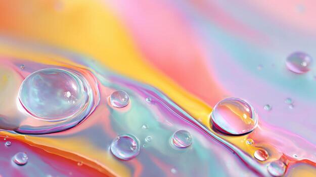 Iridescent soap bubble macro rainbow pastel liquid abstract texture colorful glossy droplet fluid surface light shimmer wave gradient soft vivid photo