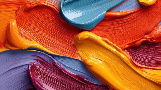Vivid oil paint texture closeup, colorful abstract brush stroke pattern, glossy impasto surface, dynamic art composition, creative energy photo