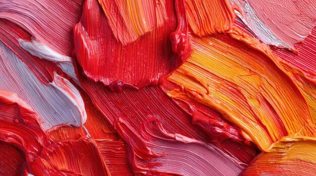 Oil paint texture abstract red orange brushstroke vivid close up impasto canvas glossy emotion flows through layered oil paint texture abstract photo