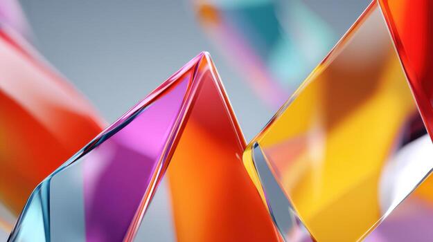 Abstract glass prism colorful geometric shard vibrant reflection angular prism glass shard composition with colorful geometric shape and soft photo