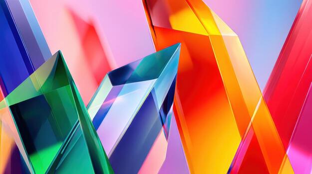Colorful crystal prism abstract geometric vibrant glass reflective surface gradient background sharp edges vivid spectrum modern design sparkle photo