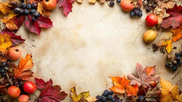Autumn background with autumn leaves and berries photo