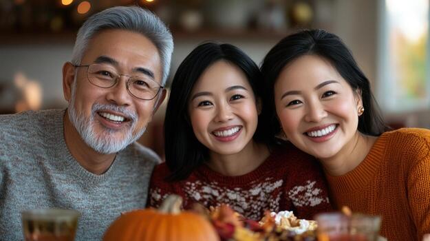A family of three smiling at the camera photo
