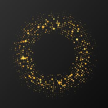 Abstract gold glowing halftone dotted background. Gold glitter pattern in circle form. Circle halftone. Fine illustration vector