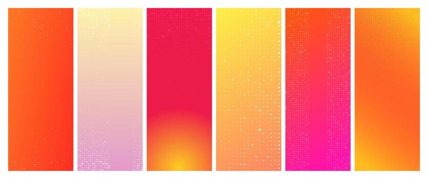 Set of six orange gradient geometric backgrounds with squares. Pixel backgrounds with empty space. illustration vector