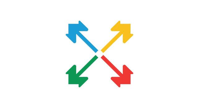 A colorful arrow logo with two arrows pointing in different directions vector