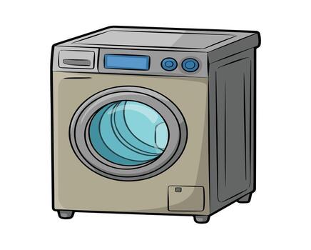 Front load washing machine illustration isolated on a white background with clothes vector