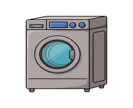 Front view of a white domestic washing machine appliance isolated for a digital display vector