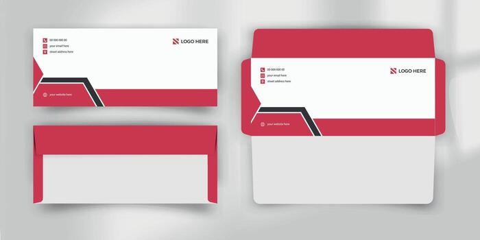 Minimal red and white envelope stationery design template clean layout vector