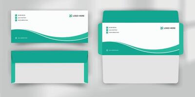 Green wave envelope branding mockup, letterhead header design template vector