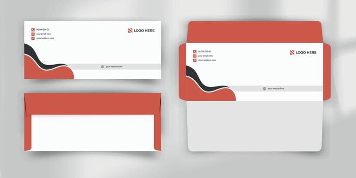 Modern Red Business Envelope Mockup Template with Wavy Design vector
