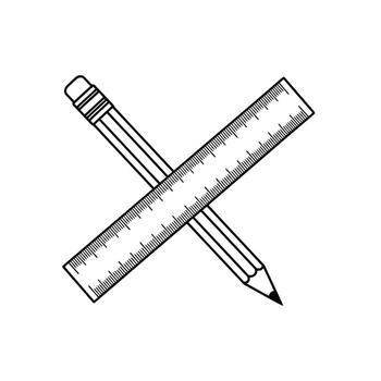Simple Line Drawing of Crossed Pencil and Ruler, Symbolizing Precise Measurement and Artistic Design, Clean and Minimalist Style vector