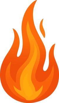Burning fire flame with tall pointed shape, glowing orange-red gradient in clean simple style. vector