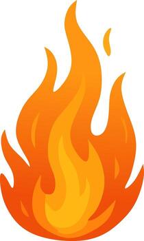 Blazing fire flame with dynamic curved shape and bright glowing center in orange and red tones. vector