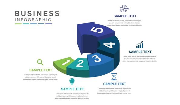3D Pie Chart Business Infographic with 5 Steps and Icons for business presentation vector