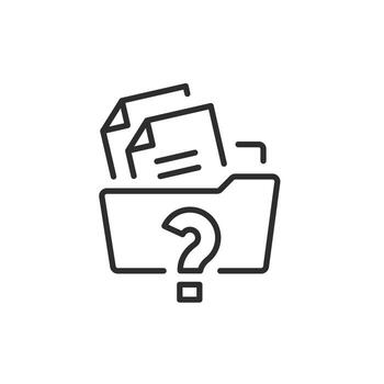 faq folder icon, information data, document folder with question mark, unfamiliar directory, thin line symbol on white background editable stroke illustration vector