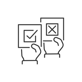 vote process icon, pros and cons voting sheets, ballot papers for and against, linear sign isolated on white background vector