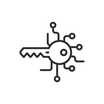 digital key icon, global electronic technologies, security information, thin line symbol on white background editable stroke illustration eps10 vector