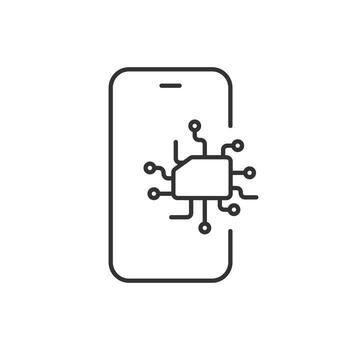 phone with Esim icon, electronic embedded sim card on device, thin line symbol editable stroke illustration vector