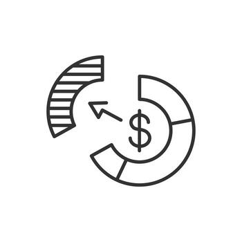 get your share icon, pie chart with dollar, market share, business analytics, thin line symbol illustration vector