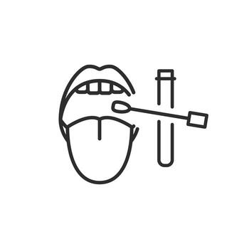 test swab icon, virus analysis from throat or nose, lab saliva sample, thin line symbol vector