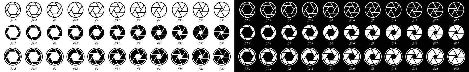 Camera shutter icons set. Camera lens icon symbol. Camera lens diaphragm icon vector