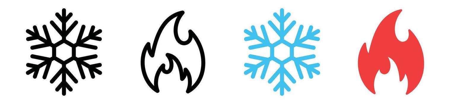 Snowflake and fire icons set. Hot and cold icon symbol. Ice and fire icons in circle for apps and websites. Illustration vector