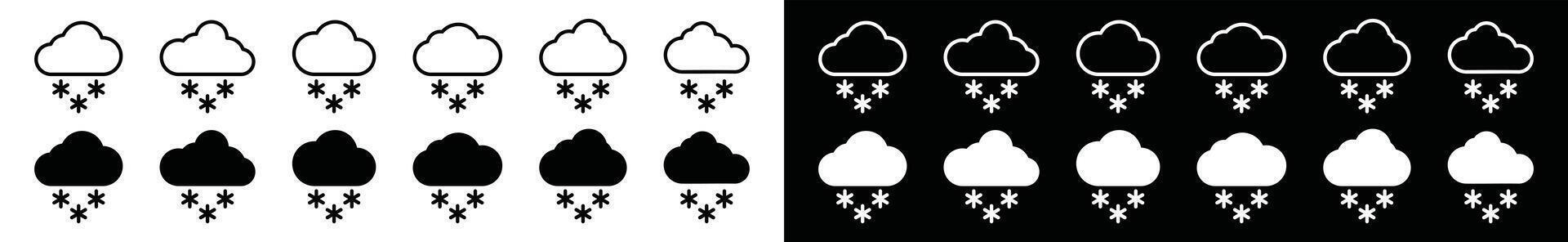 Snowing weather icon set. Snowfall icons . snowing icon symbol. Cold weather snowing, snowflake and cloud symbol for apps and websites. Illustration vector