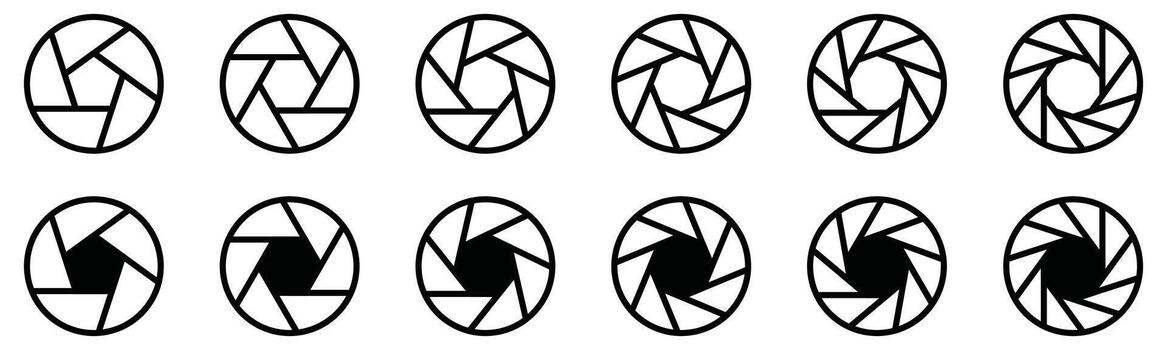 Camera lens icon symbol. Camera shutter icons set vector