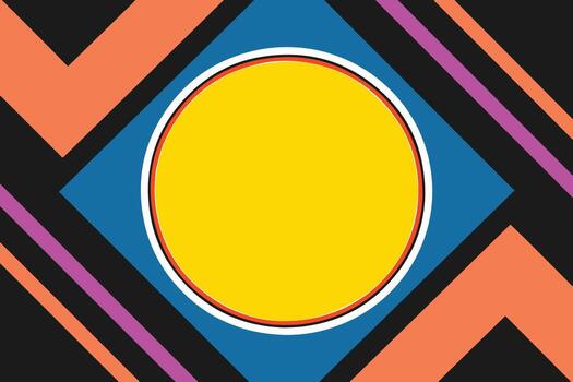 Vibrant geometric pattern with central yellow circle and abstract shapes vector