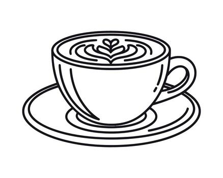 A Cup of coffee with latte art featuring a heart design in the foam vector
