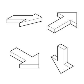 Isometric arrow in various combination. Suitable for infographic and guide element. Outlined 3d arrow vector