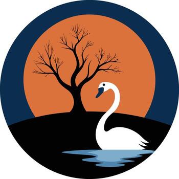 elegante cisne con árbol reflexión diseño vector
